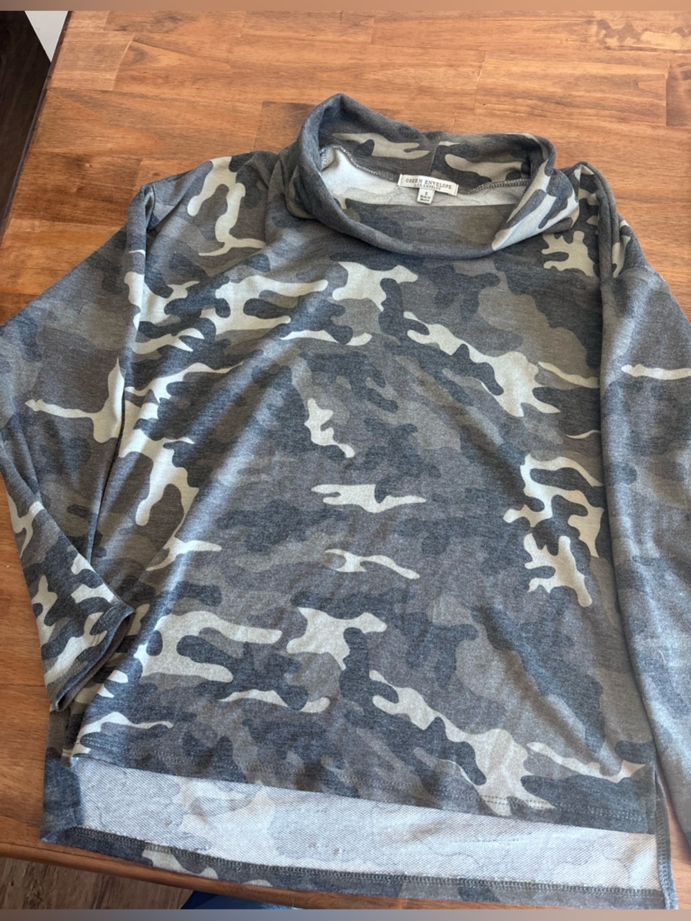 Green Envelope Gray and White Camouflage Top